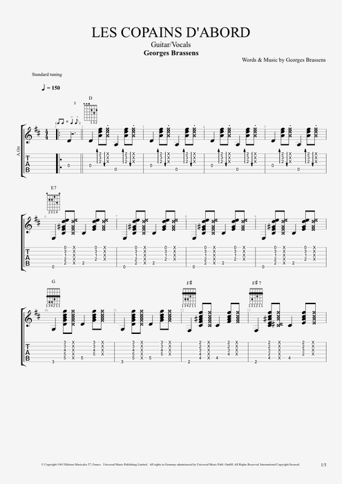 Les copains d'abord Georges Brassens guitar pro tab AGuitar Guitare et voix mysongbook